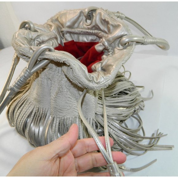 Edgy Boho Katherine Kwei Eternity Knot Dbl Layer Fringe Metallic Handbag Purse - Picture 15 of 16